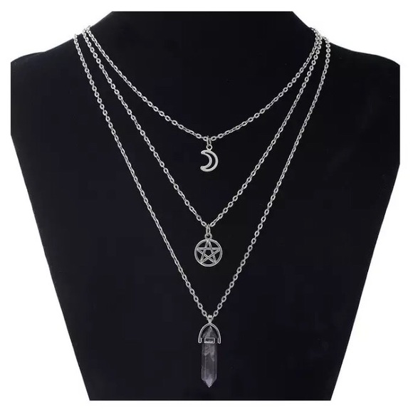 !!ONE LEFT!! Multilayered Star Moon Stone Necklace - Picture 2 of 5